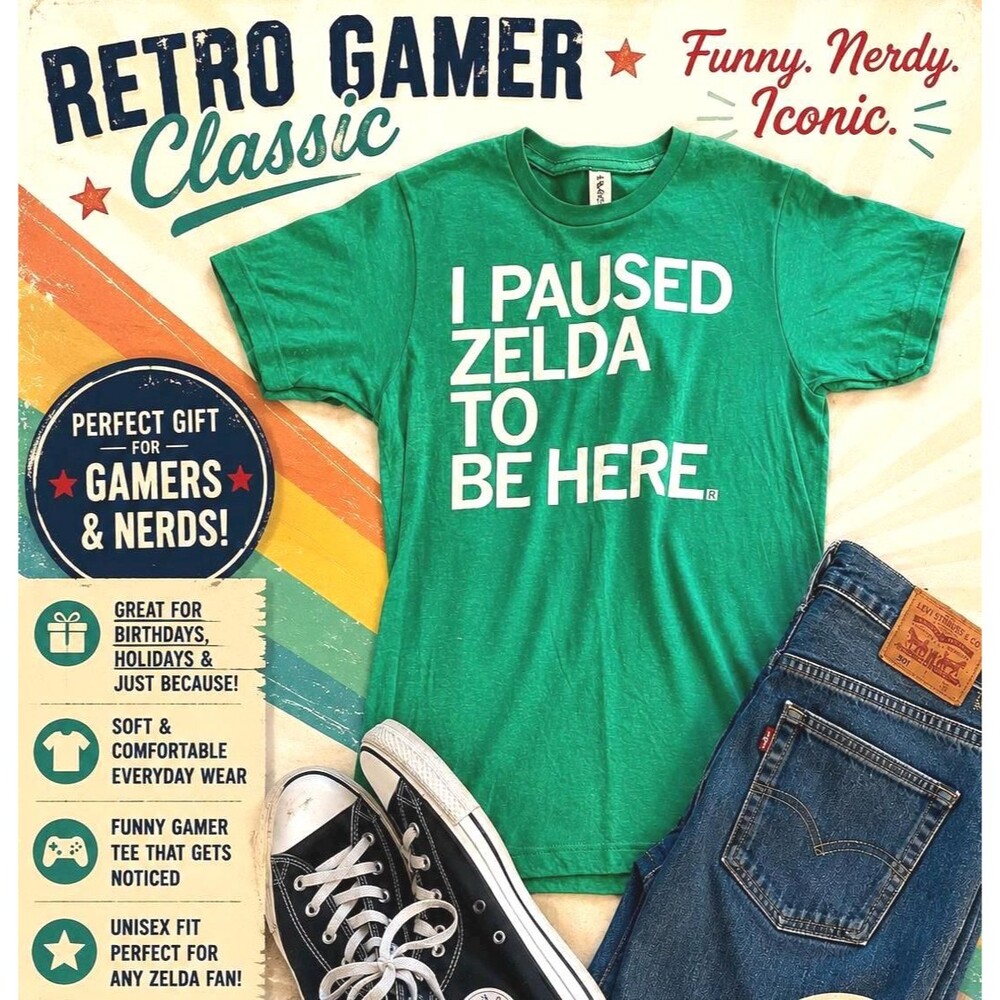Nintendo Zelda “I Paused Zelda To Be Here” Men’s T Shirt Green Gamer Tee Size S